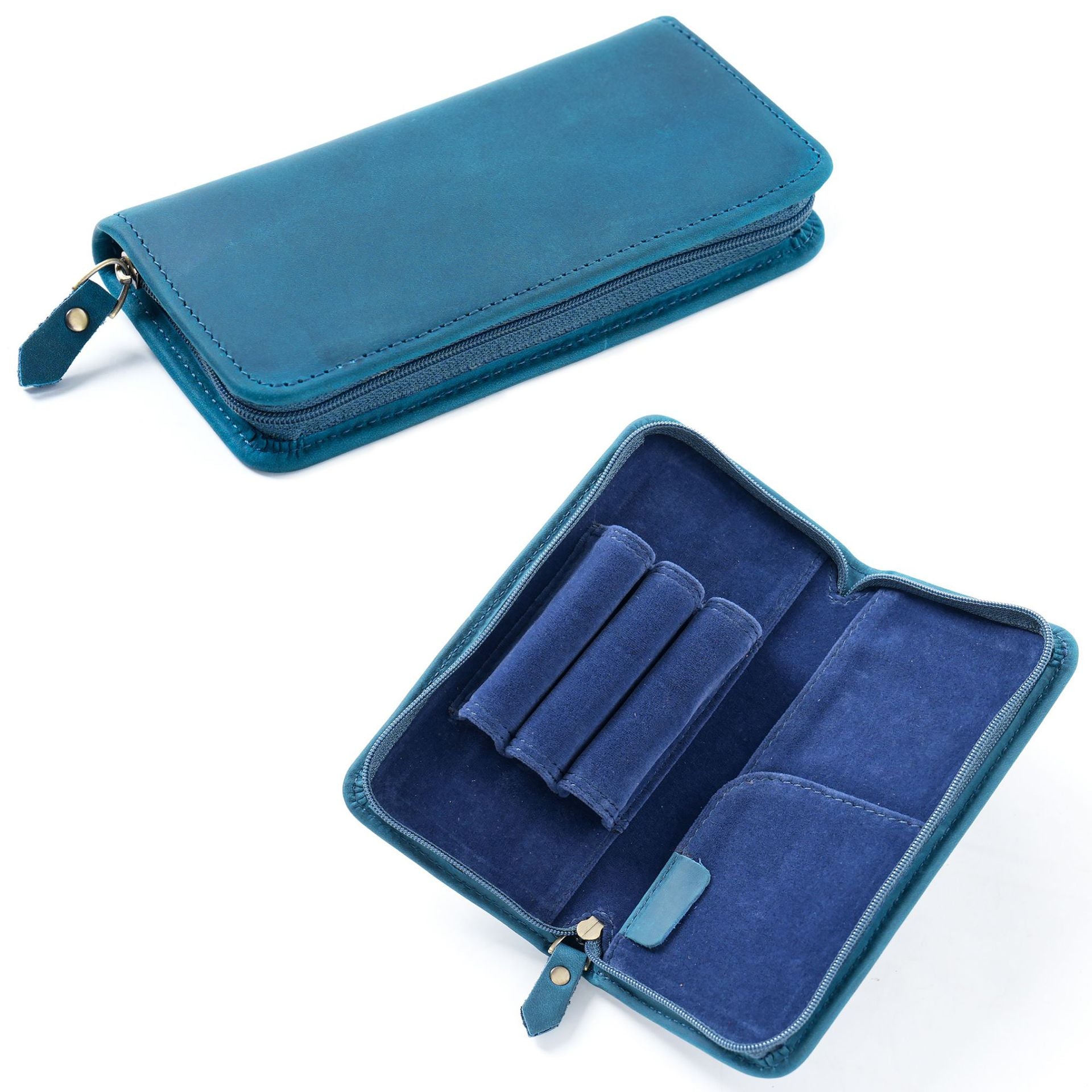 L-9- Vintage Leather Zipper Pen Case