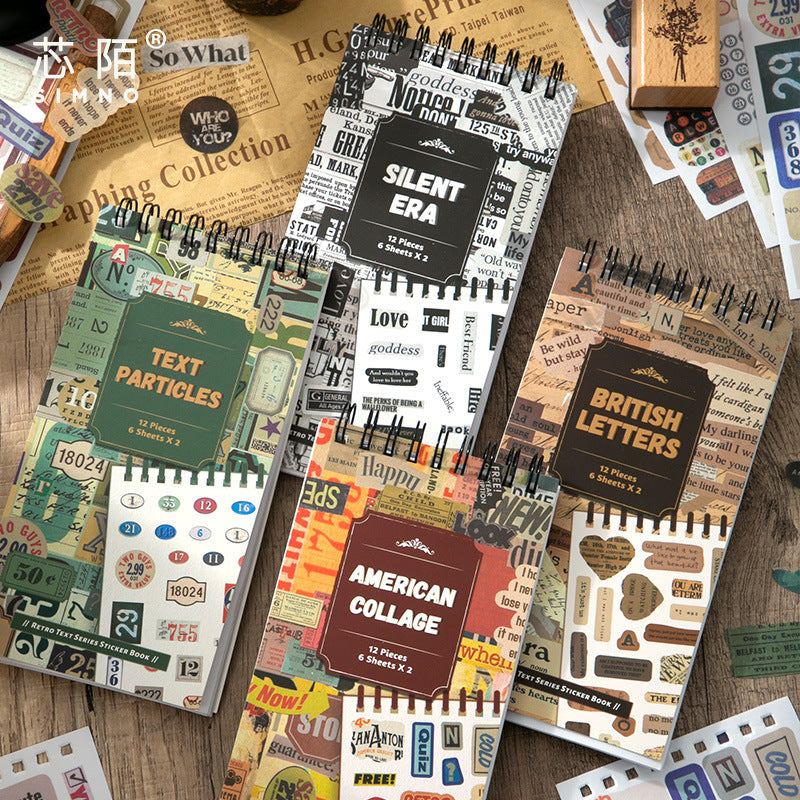 S-412- Vintage Text Collage Series Sticker -12Pcs each pack