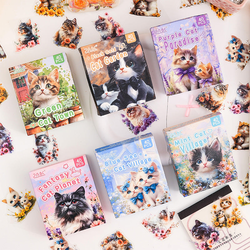 S-68- Cute Cat Town Series Sticker -40Pcs each pack