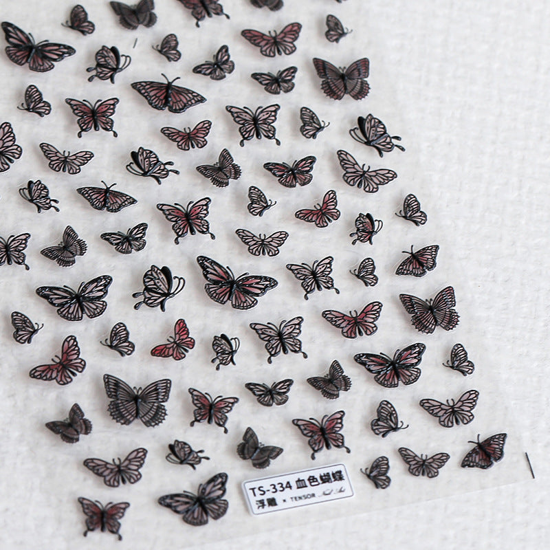 M-4- Scarlet Butterfly Embossed Mini sticker 1 Pcs