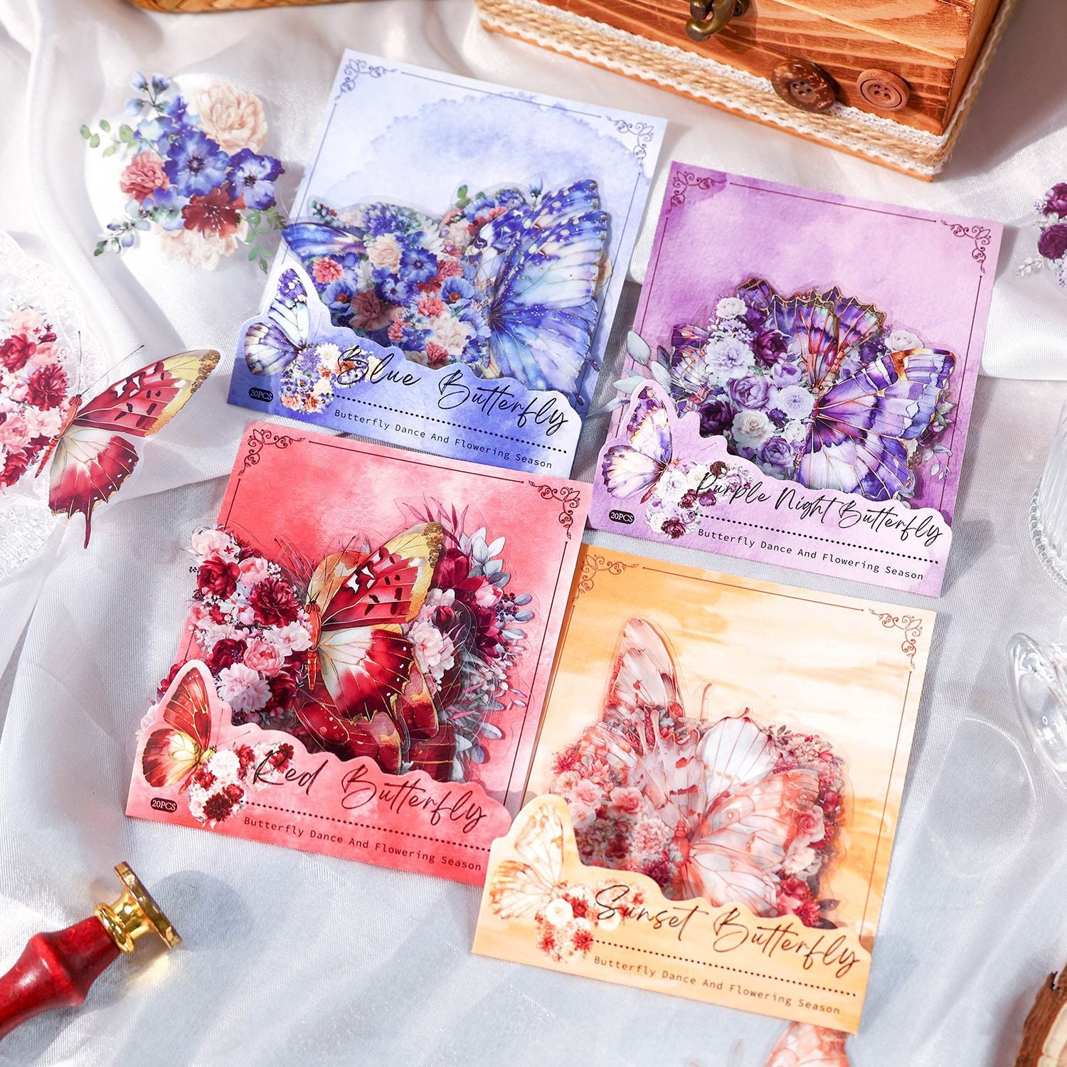 S-57- Butterfly Dance Flower Season Series Sticker -20Pcs each pack