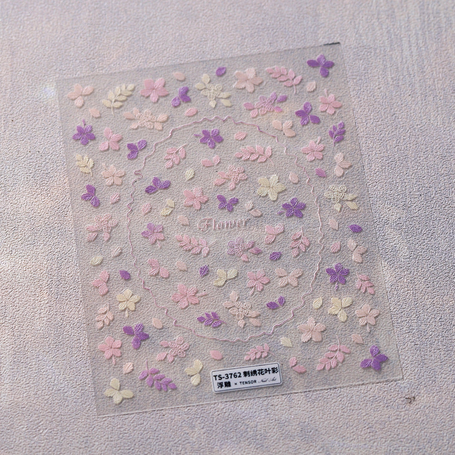 M-14- Embroidered flower Embossed Mini sticker 1 Pcs