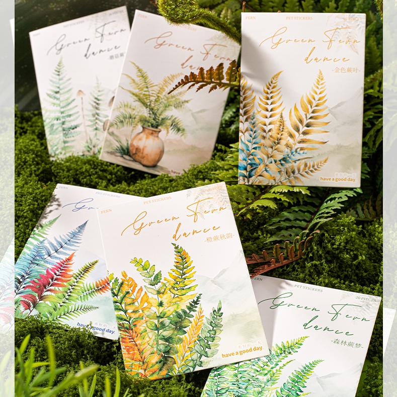 S-13- Green Leaf Fern Dance Series Sticker -20Pcs each pack