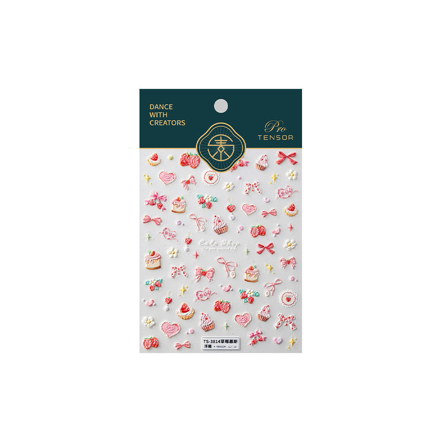 M-36- Strawberry Mousse Embossed Mini sticker 1 Pcs