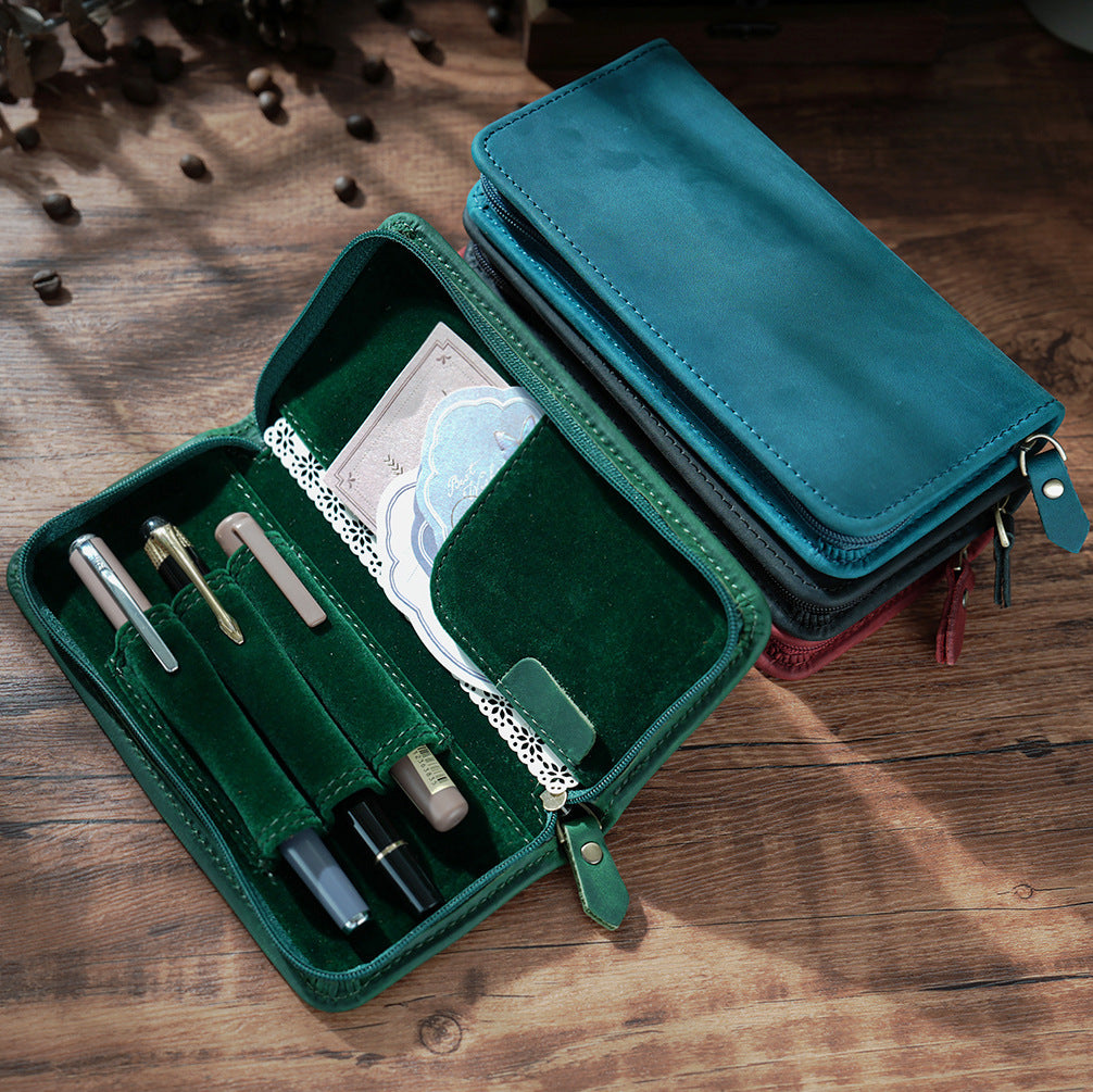 L-9- Vintage Leather Zipper Pen Case