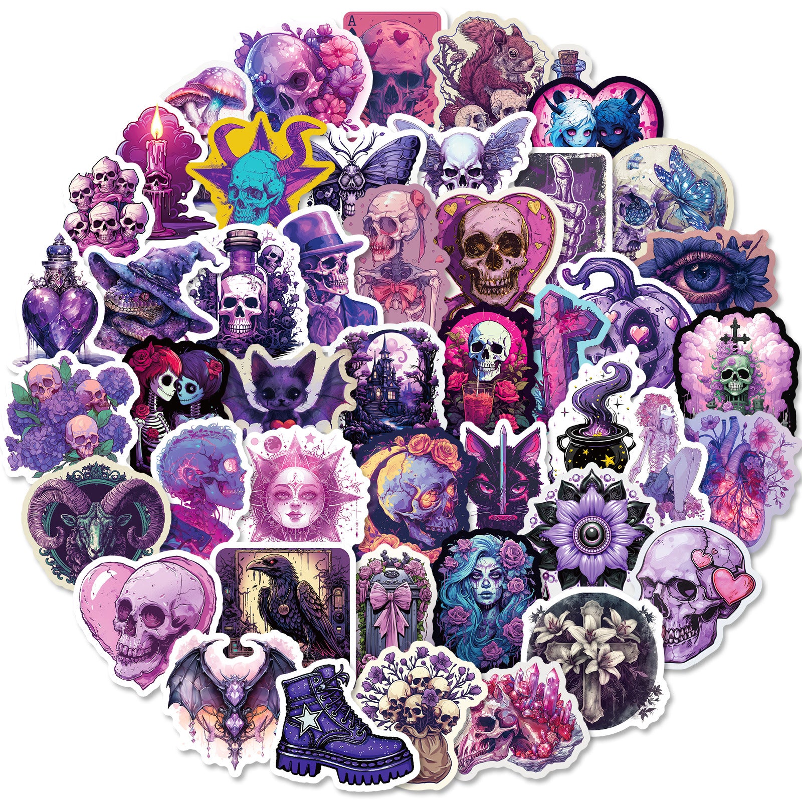 S-193- Gothic Horror Purple Skeleton Stickers -50Pcs each pack