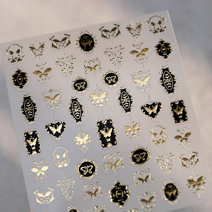 M-10- Gold and black stamp Embossed Mini sticker 1 Pcs