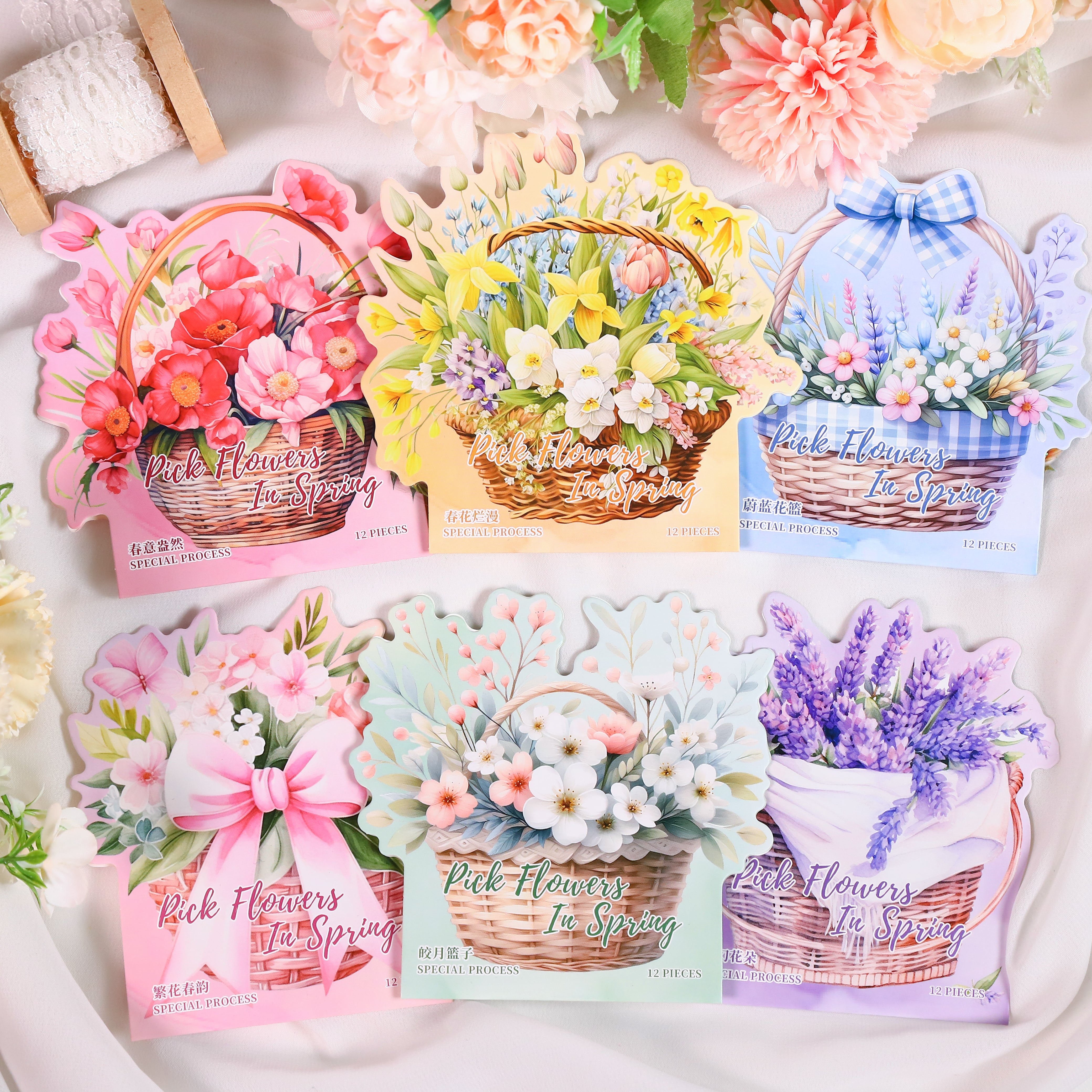 S-100- Spring Flower Picking Series Sticker -12Pcs each pack