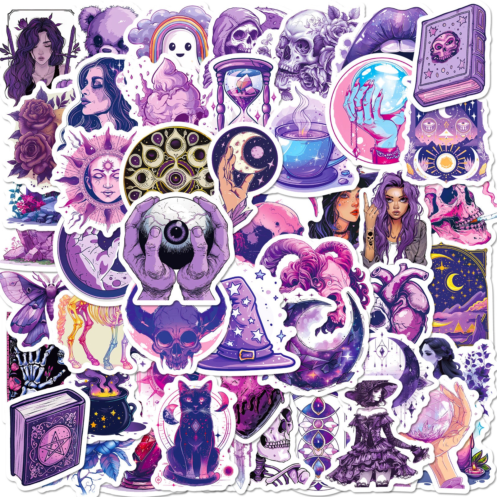 S-192- Skeleton Purple Gothic Stickers -50Pcs each pack