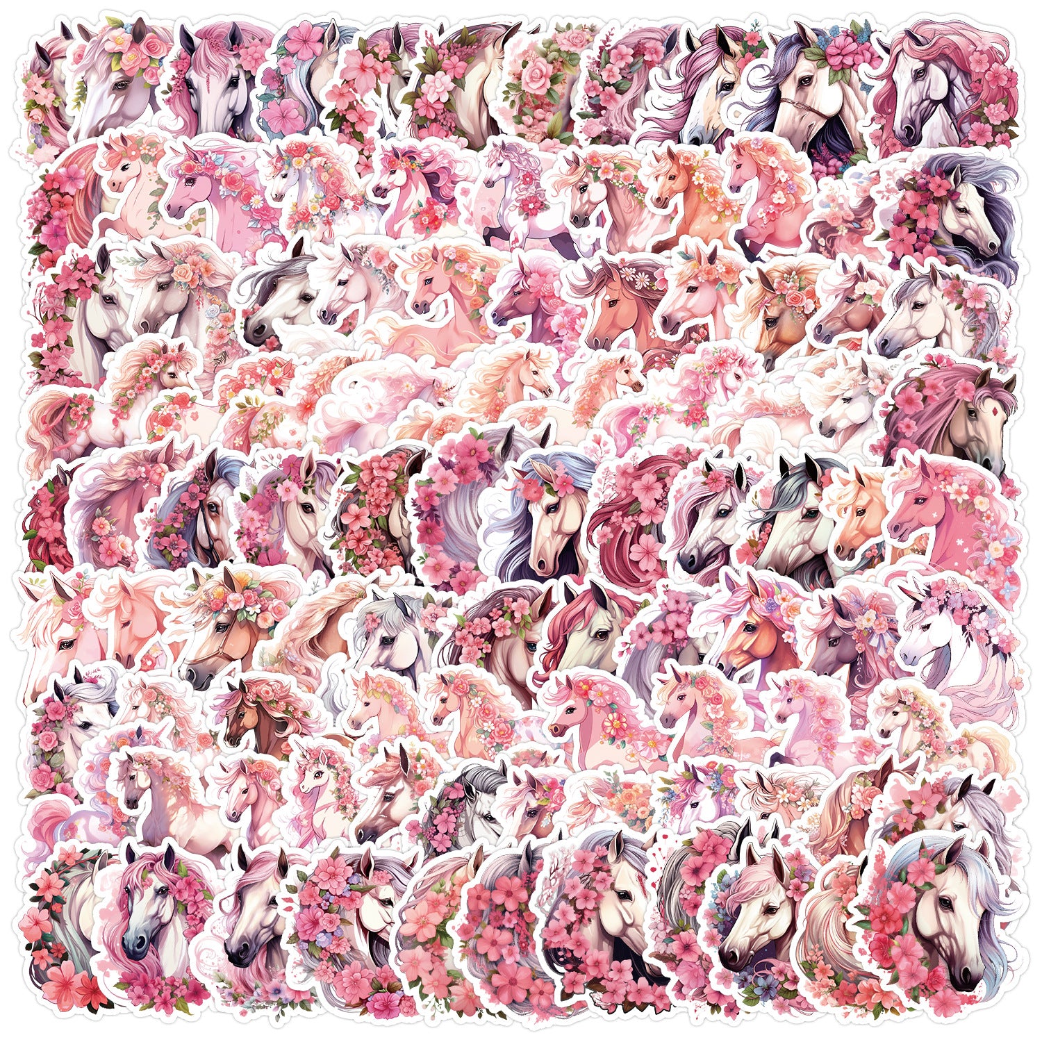 S-189- Pink Horse Doodle Stickers -100Pcs each pack