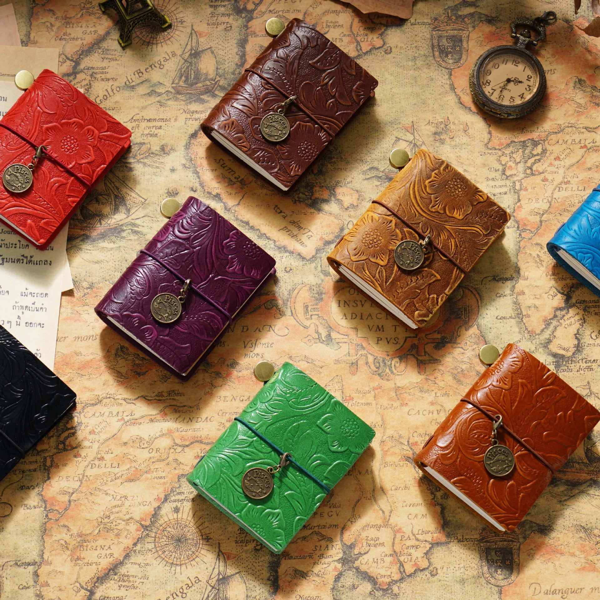 J-2-Leather embossed mini journal