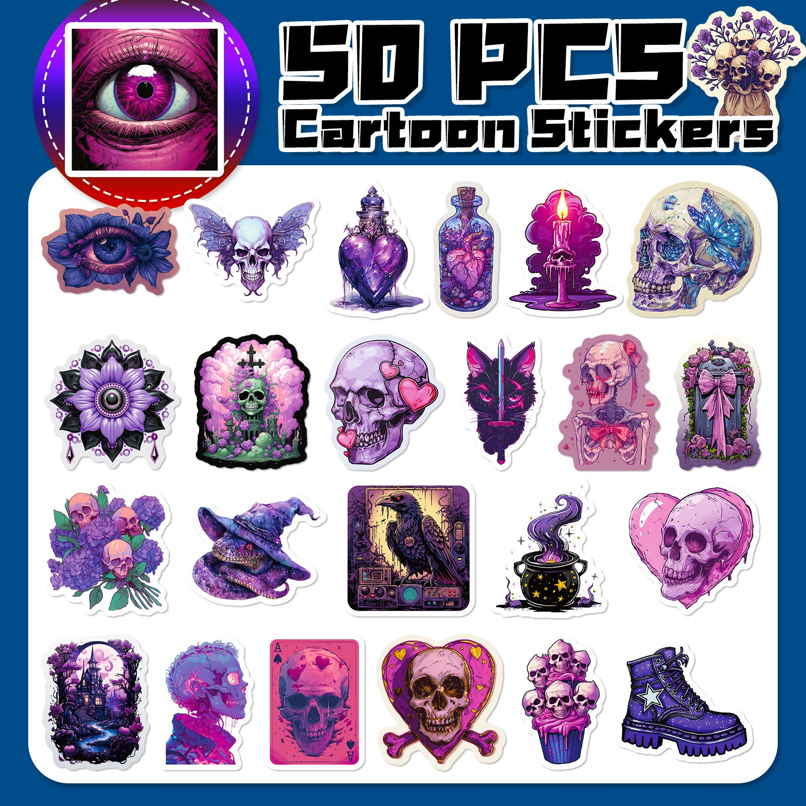 S-193- Gothic Horror Purple Skeleton Stickers -50Pcs each pack