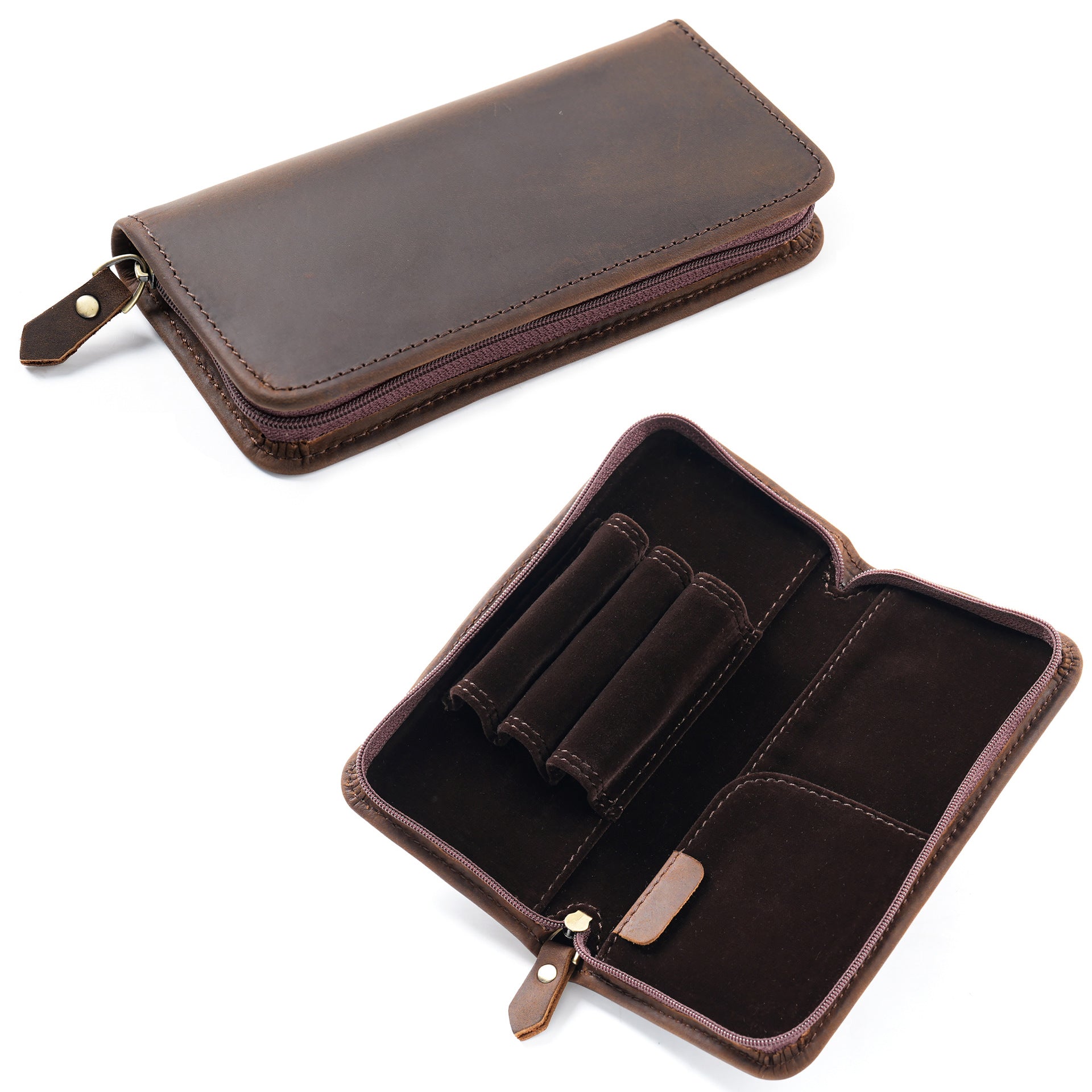 L-9- Vintage Leather Zipper Pen Case