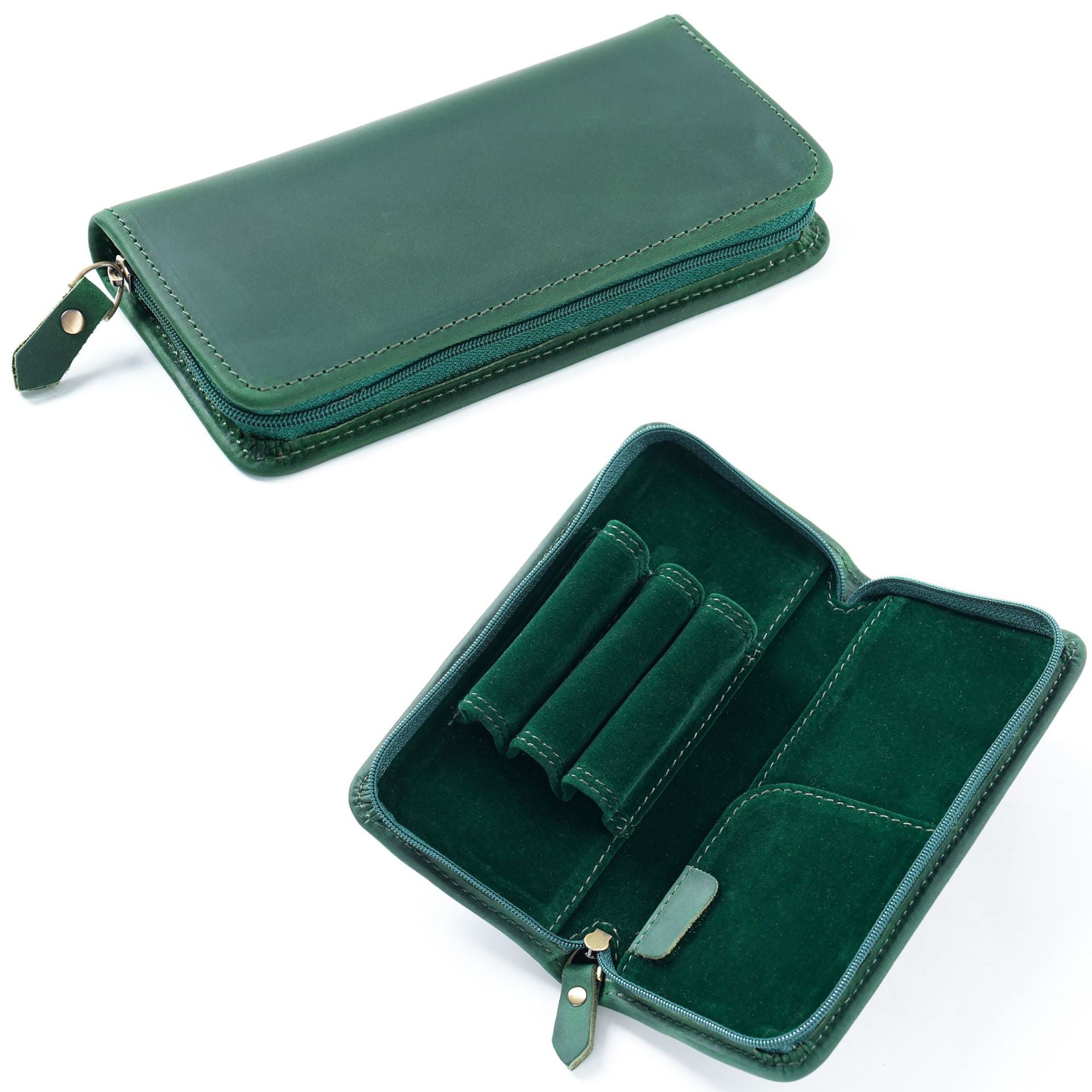 L-9- Vintage Leather Zipper Pen Case