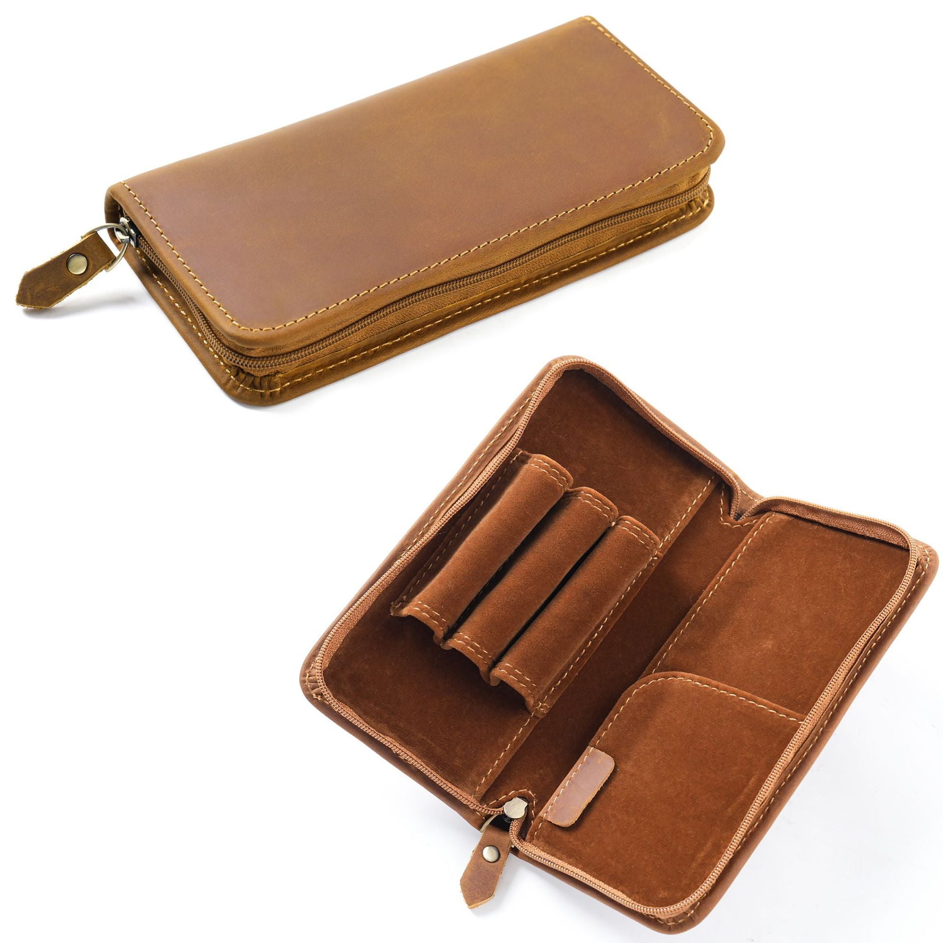 L-9- Vintage Leather Zipper Pen Case