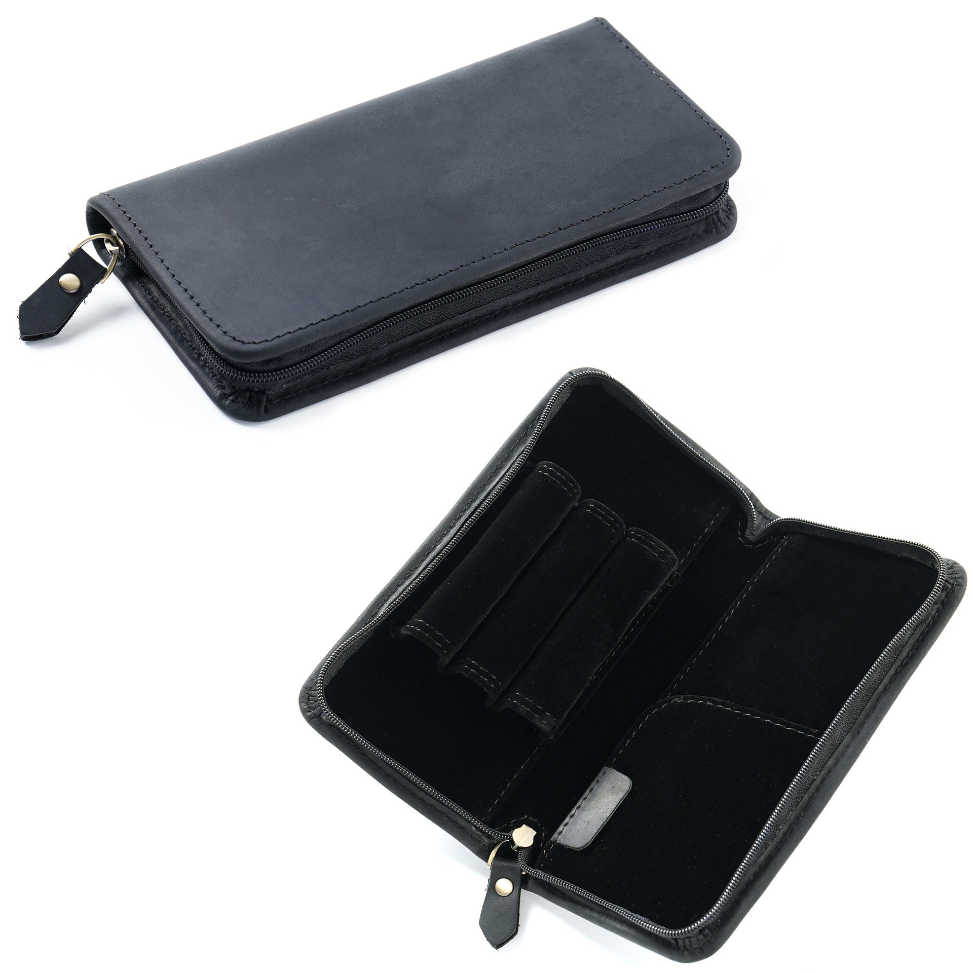 L-9- Vintage Leather Zipper Pen Case