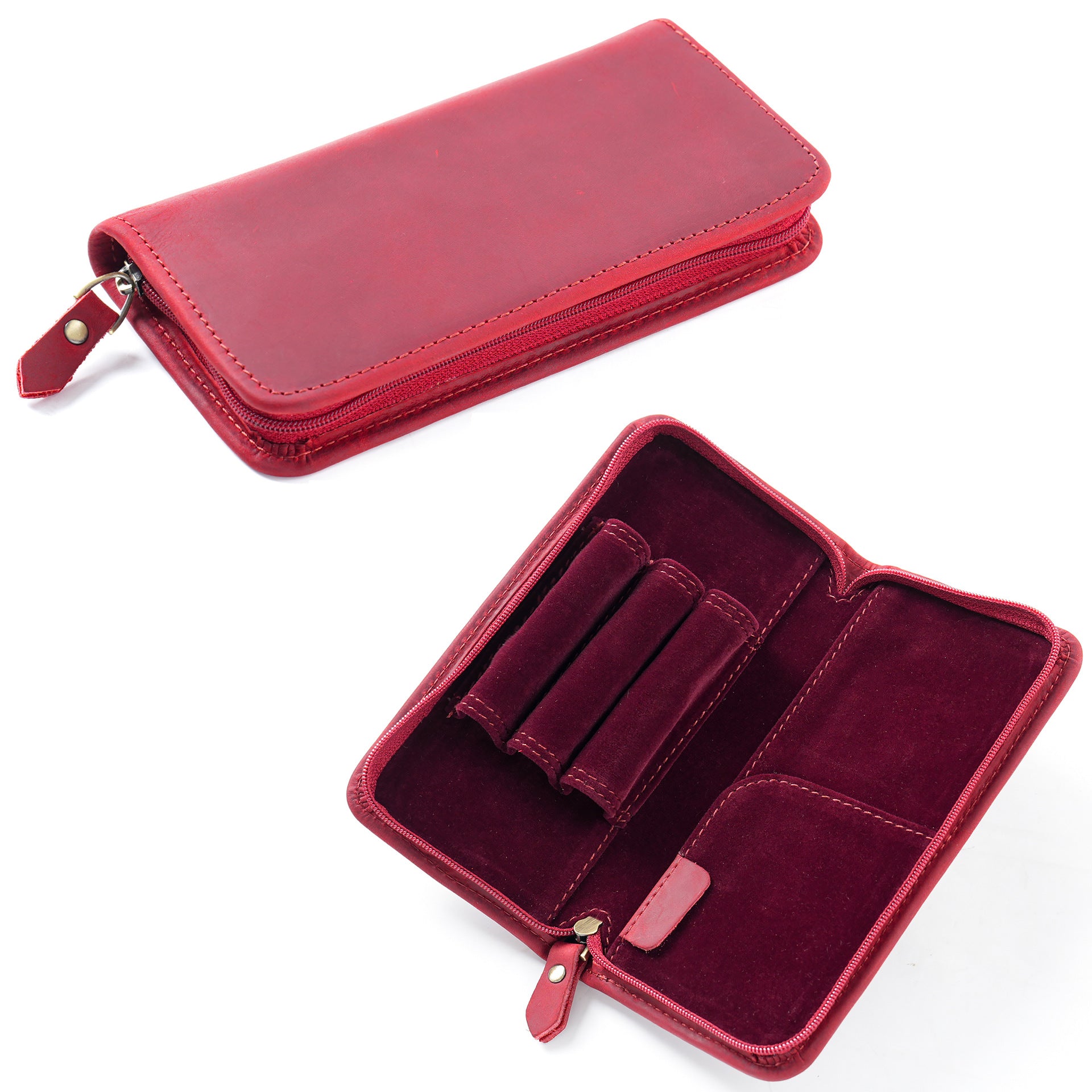 L-9- Vintage Leather Zipper Pen Case